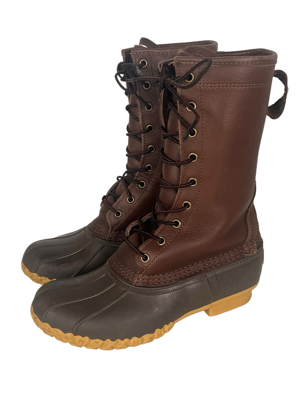 LL Bean Maine Hunting Boots Womens 7 Lace Up Gortex Lined Leather Rubber Classic - Picture 3 of 12